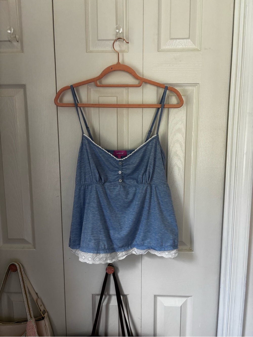 Edikted Light Blue Lace-Trim Spaghetti Strap Camisole